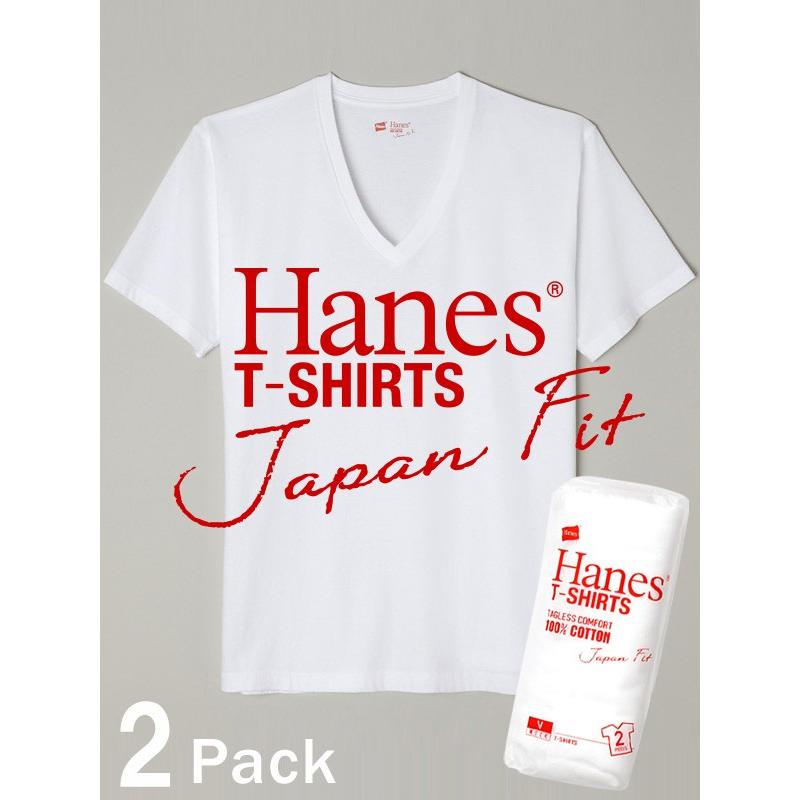 Hanes（ヘインズ） Tシャツ ジャパンフィット Vネック 半袖 無地 白
