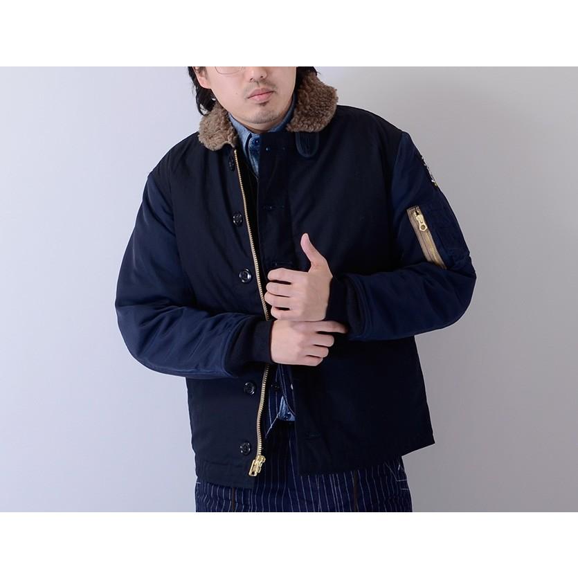 ヒューストン ゴールド HOUSTON GOLD N-1 大きいサイズ 中綿 ジャケット アウター 日本製 ミリタリー デッキジャケット 海軍 NAVY HG005Xの画像