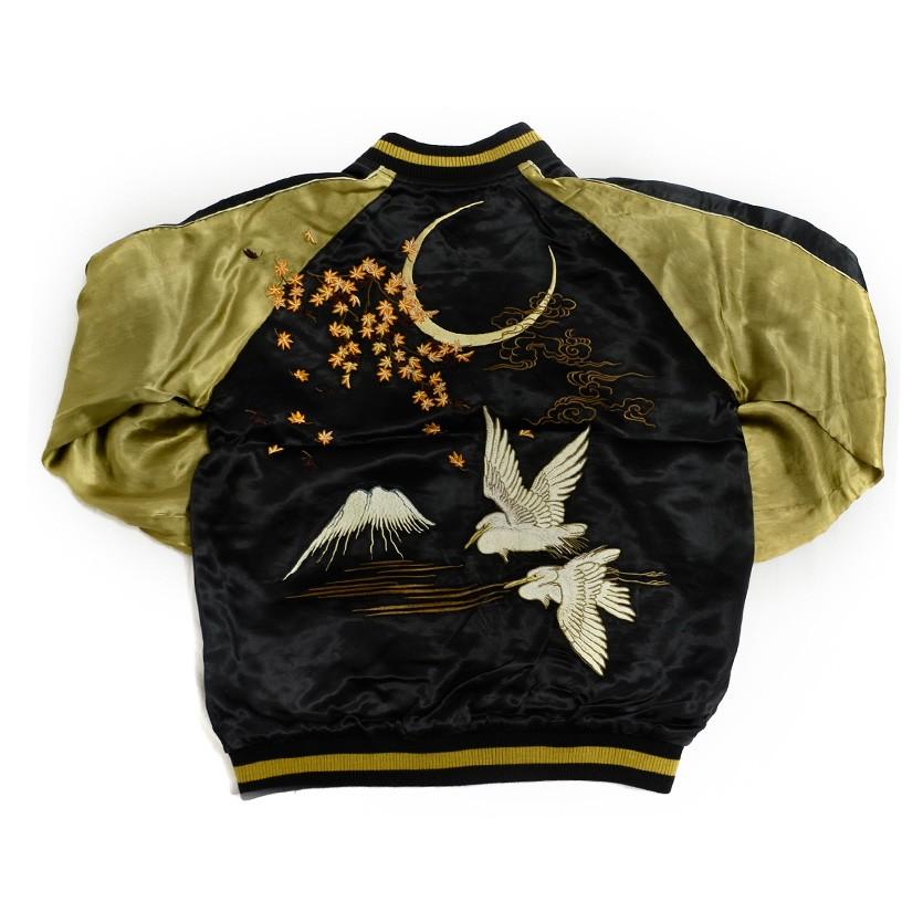 リバーシブルベロアスカジャン茶色ブラウン鶴亀富士山桜花鳥古着袖刺繍和柄別珍古着m リバーシブルベロアスカジャン茶色ブラウン鶴亀富士山桜花鳥古着袖刺繍