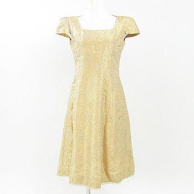 フォクシー (FOXEY)黄ベージュシルク半袖ワンピース 40