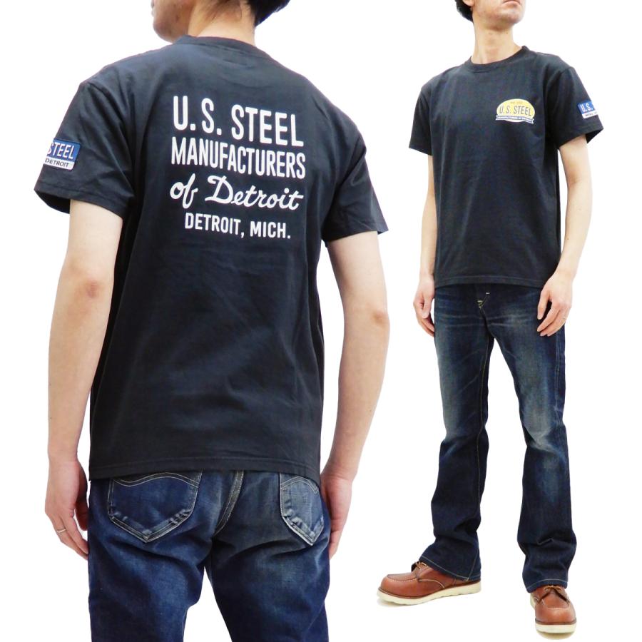 フェローズ 半袖Tシャツ PHERROWS Tシャツ U.S.STEEL 金属メーカー 新品 最大94％オフ 直営限定アウトレット 21S-PT3 袖ワッペン S.ブラック