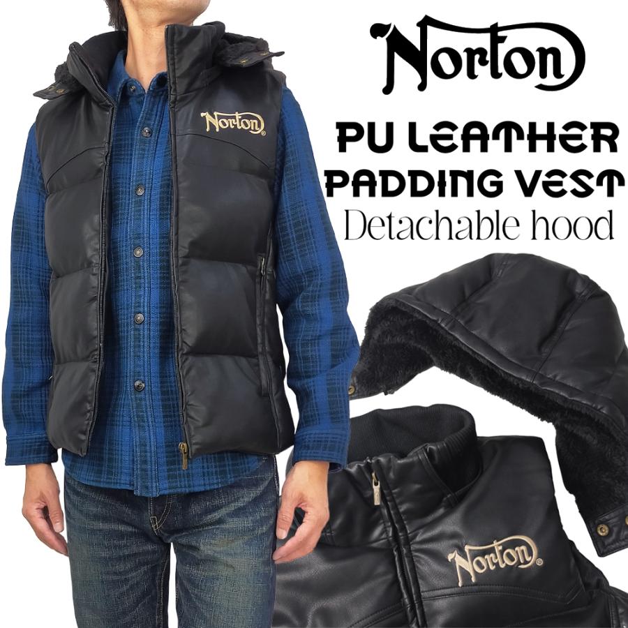 ノートン（NORTON） PUレザー パディングベスト フェイクレザー 中綿