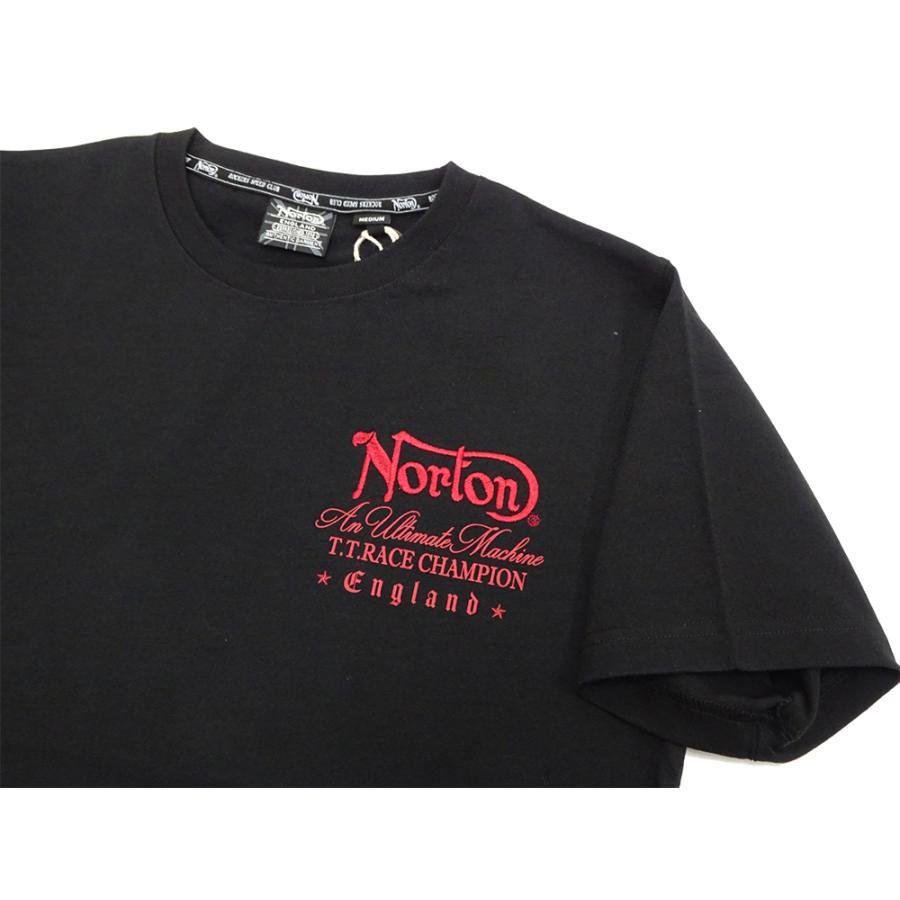 ノートンモーターサイクル 半袖Tシャツ Norton ウィングサークル ワンポイント刺繍Tシャツ 242N1021B 黒 新品｜rodeomatubara｜05