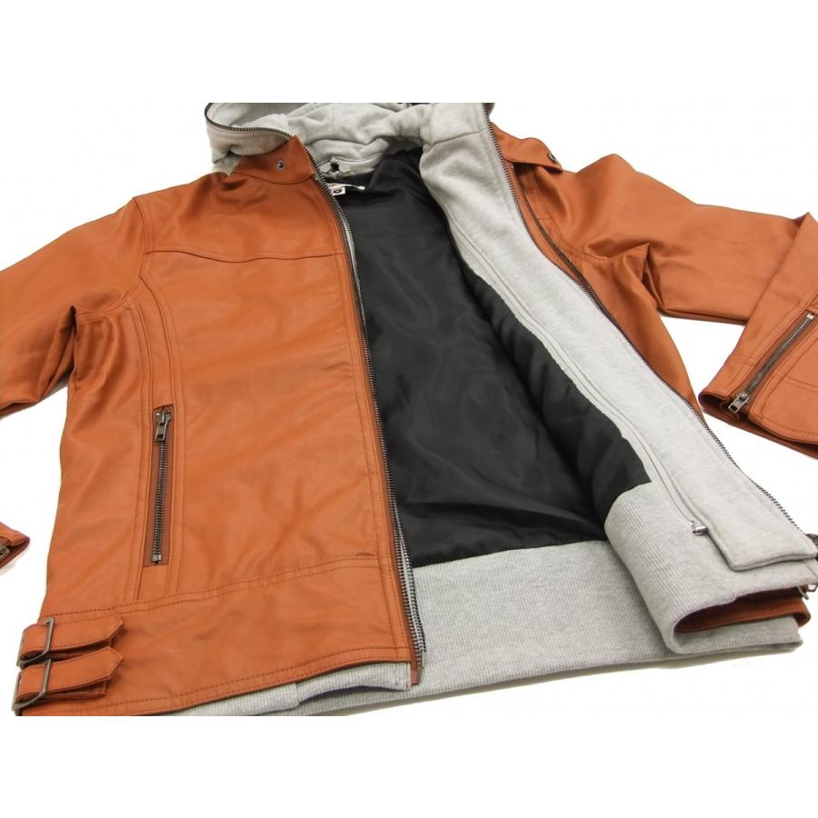 絡繰魂 フェイクレザー フーデッドライダースジャケット 253516