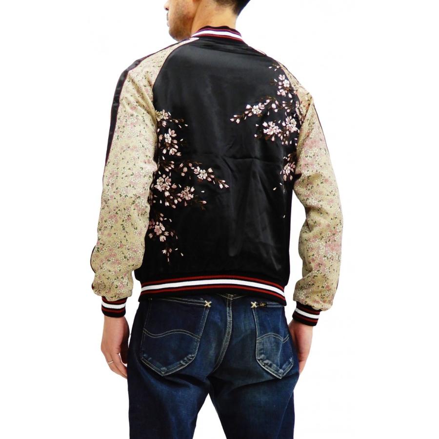 ジャパネスク スカジャン 3RSJ-301 袖縮緬 桜柄刺繍 メンズ 和柄