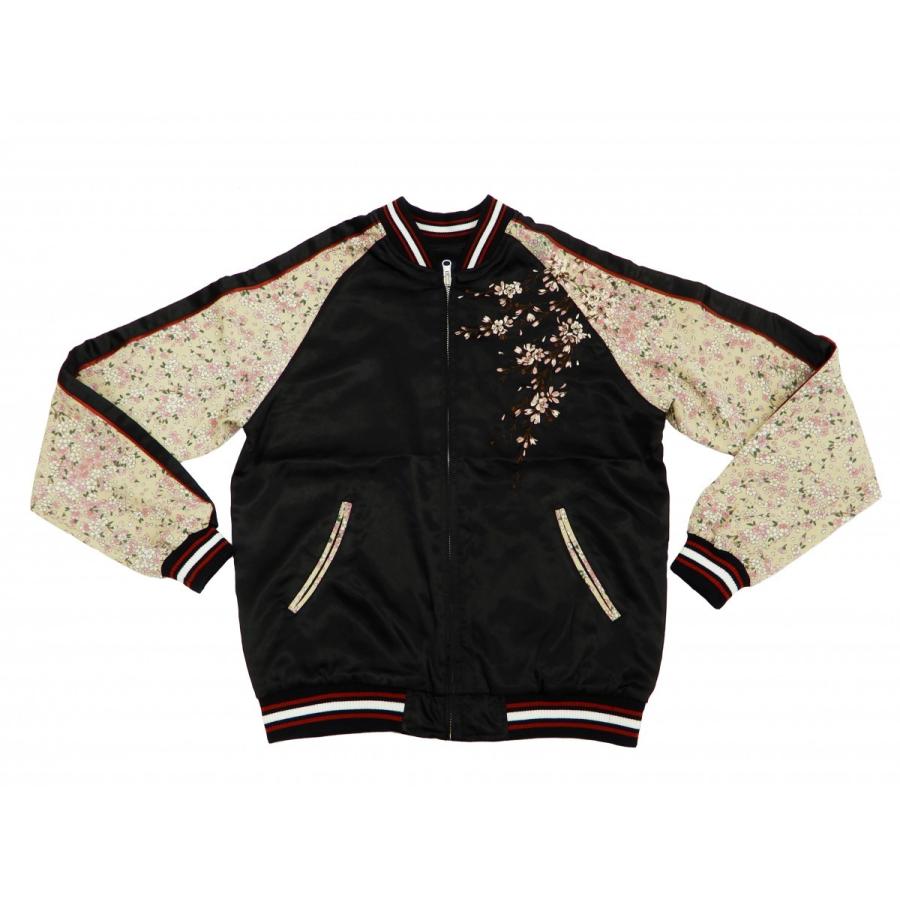 ジャパネスク スカジャン 3RSJ-301 袖縮緬 桜柄刺繍 メンズ 和柄