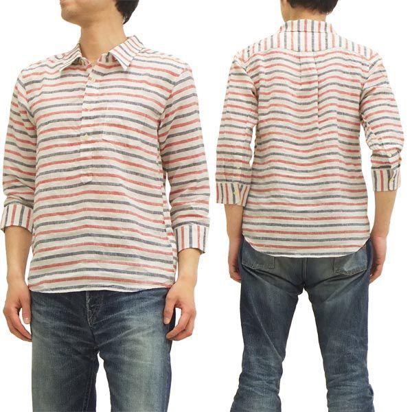 海外輸入 エターナル プルオーバーシャツ ボーダー 七分袖シャツ リネン 麻素材 オフ白 レッド 新品 お1人様1点限り Www Genesispub Org