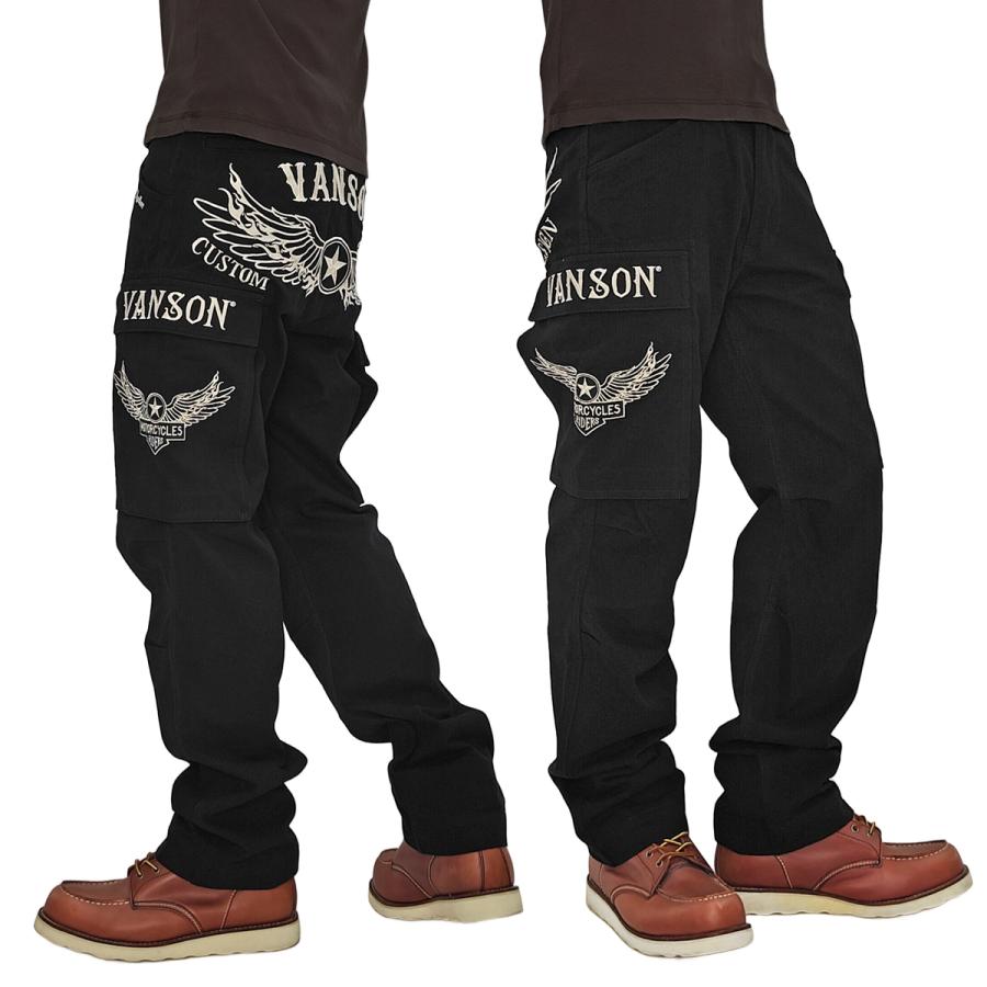 VANSON フライングスター 刺繍 羽 カーゴパンツNVBL-2201 38 VANSON（バンソン） コットンツイル カーゴパンツ フライングスター