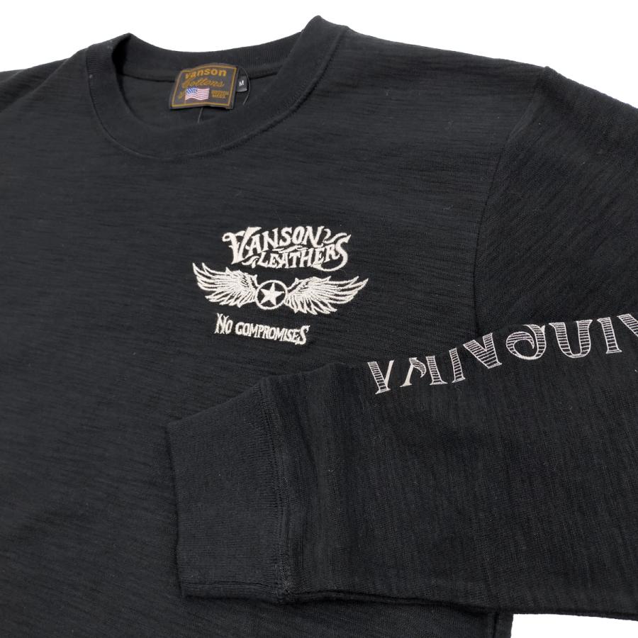 バンソン スラブ天竺 ロンT VANSON 長袖Tシャツ フライングスター カスタム刺繍  NVLT-2302 ブラック 新品｜rodeomatubara｜06