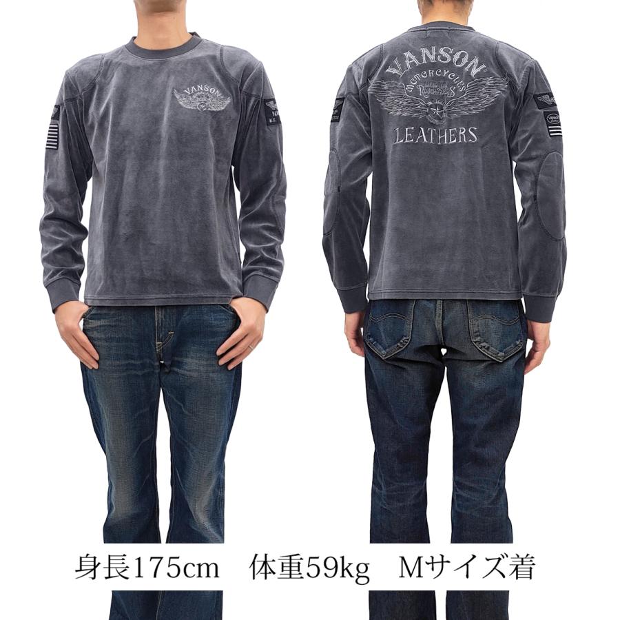 VANSON（バンソン） ベロア 長袖Tシャツ 総刺繍＆ワッペン モーター