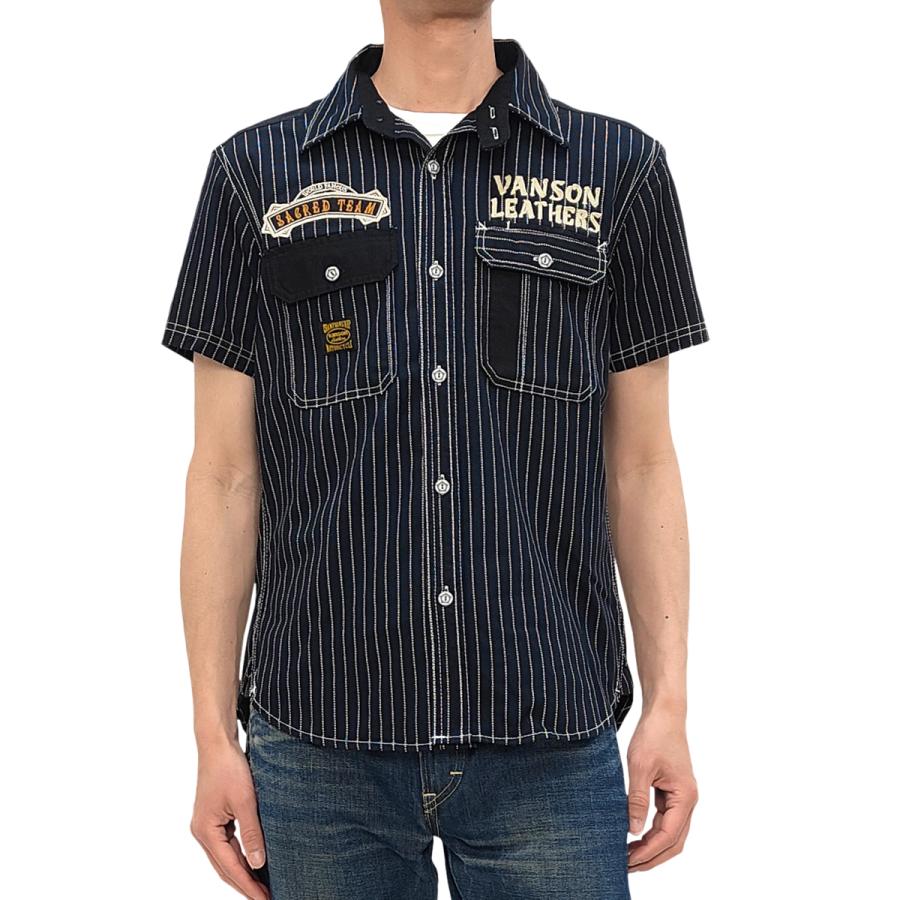 VANSON バンソン ウォバッシュストライプ ワークシャツ カスタム刺繍  