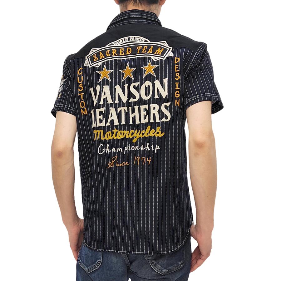 VANSON バンソン ウォバッシュストライプ ワークシャツ カスタム刺繍  