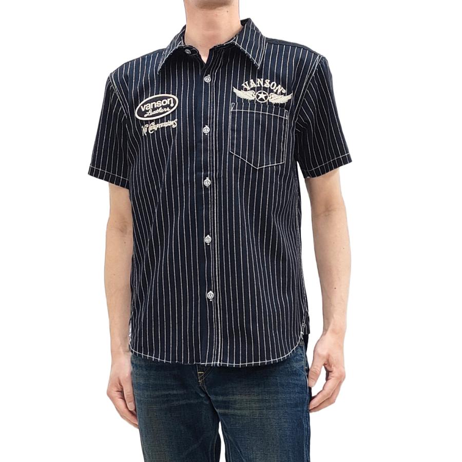 VANSON（バンソン） ウォバッシュストライプ ワークシャツ ツイル 半袖 