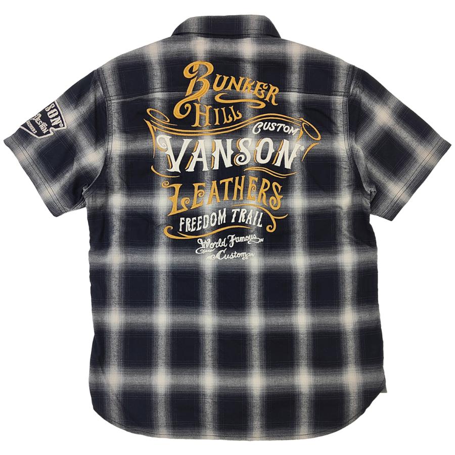 ＊VANSON レオパード 切替 刺繍 ワッペン 開襟 半袖シャツ XL VANSON（バンソン） オンブレチェック ワークシャツ カスタム刺繍 半袖