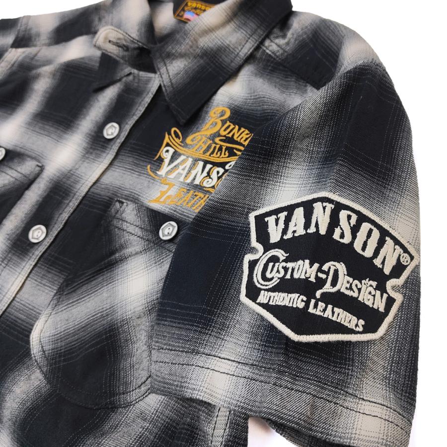 VANSON（バンソン） オンブレチェック ワークシャツ カスタム刺繍 半袖