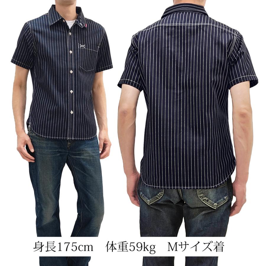 【美品】VANSON 半袖ワークシャツ ボーダー クロスボーン 空環 激レア？ VANSON（バンソン） ウォバッシュストライプ ワークシャツ ツイル 半袖