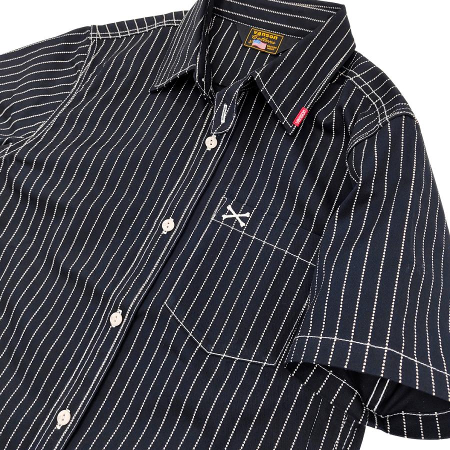 VANSON（バンソン） ウォバッシュストライプ ワークシャツ ツイル 半袖