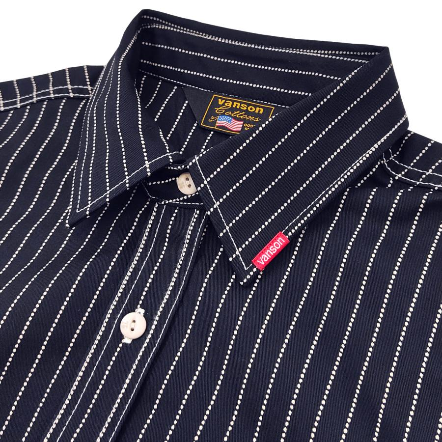 【美品】VANSON 半袖ワークシャツ ボーダー クロスボーン 空環 激レア？ VANSON（バンソン） ウォバッシュストライプ ワークシャツ ツイル 半袖