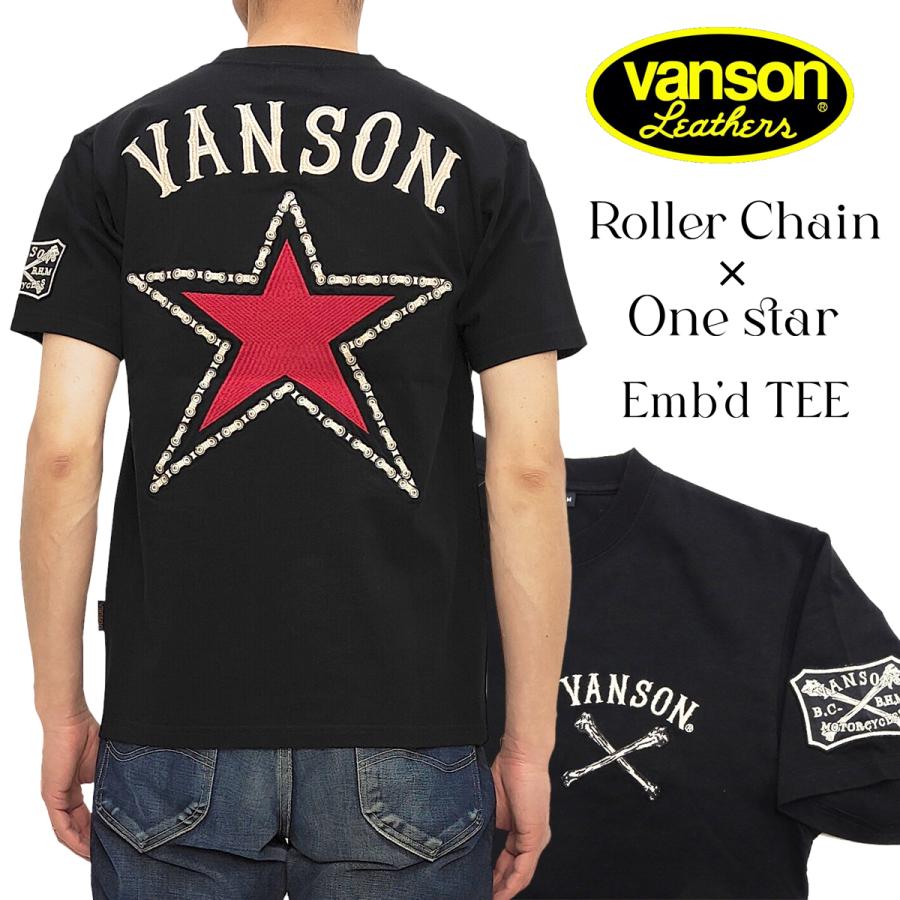 VANSON（バンソン） 半袖Tシャツ ワンスター ローラーチェーン 刺繍 