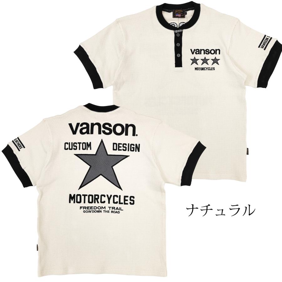 VANSON（バンソン） Tシャツ サーマル ヘンリーネック ワンスター 刺繍