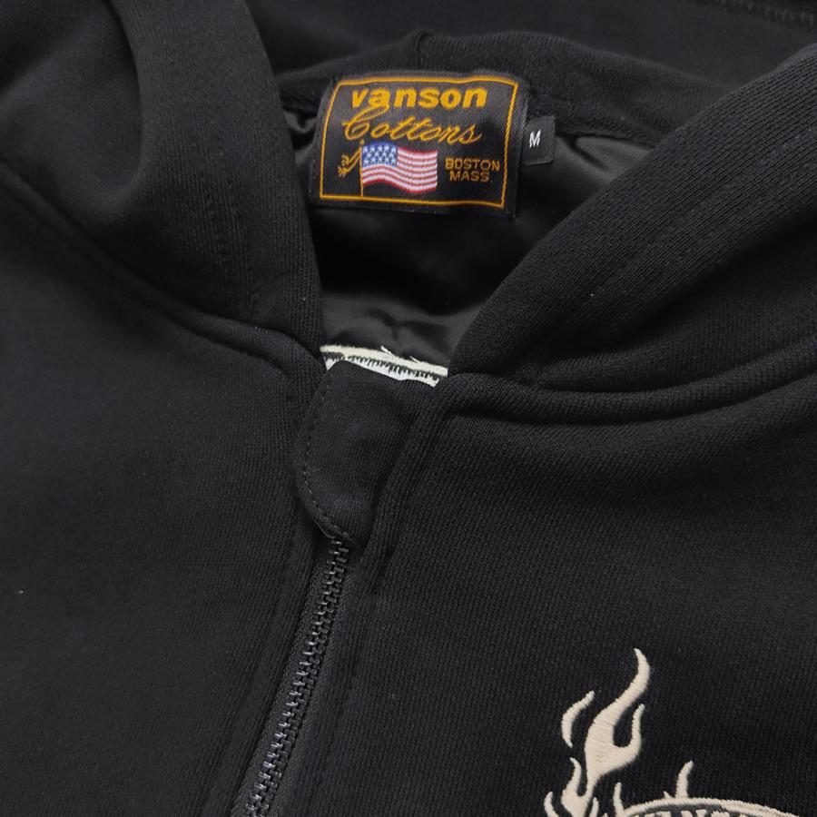 バンソン パーカー VANSON 裏毛スウェット フーディ ナイロン切替 クロスボーンスカル 刺繍 黒 NVSZ-2409 新品_6