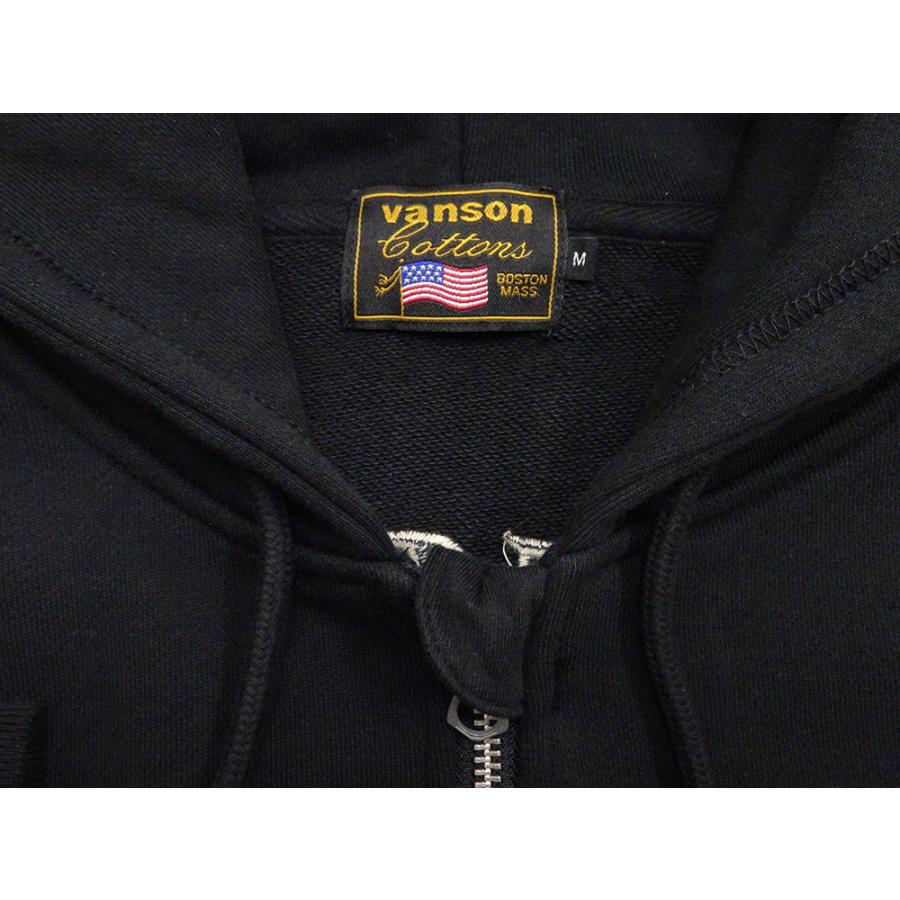 バンソン ジップアップパーカー VANSON 裏毛スウェット フーディ フライングスター刺繍 NVSZ-2602 黒 新品_5
