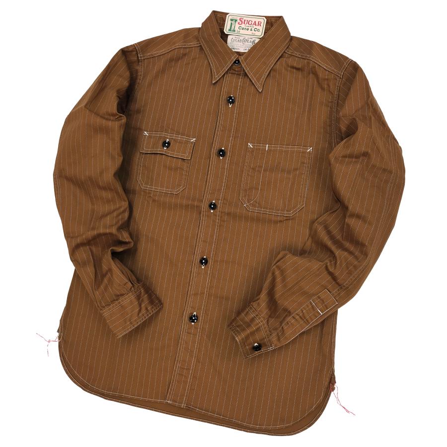 SUGAR CANE シュガーケーン ワークシャツ 8.5oz ブラウンウォバッシュ