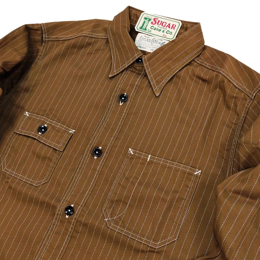 SUGAR CANE シュガーケーン ワークシャツ 8.5oz ブラウンウォバッシュ