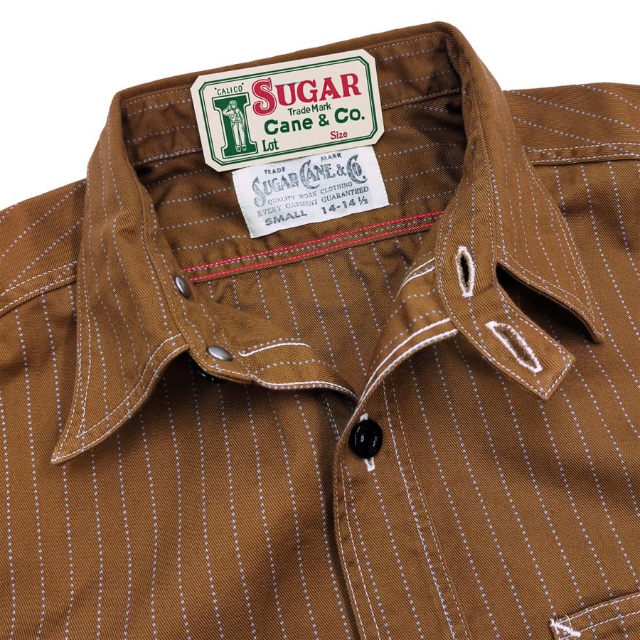 SUGAR CANE シュガーケーン ワークシャツ 8.5oz ブラウンウォバッシュ