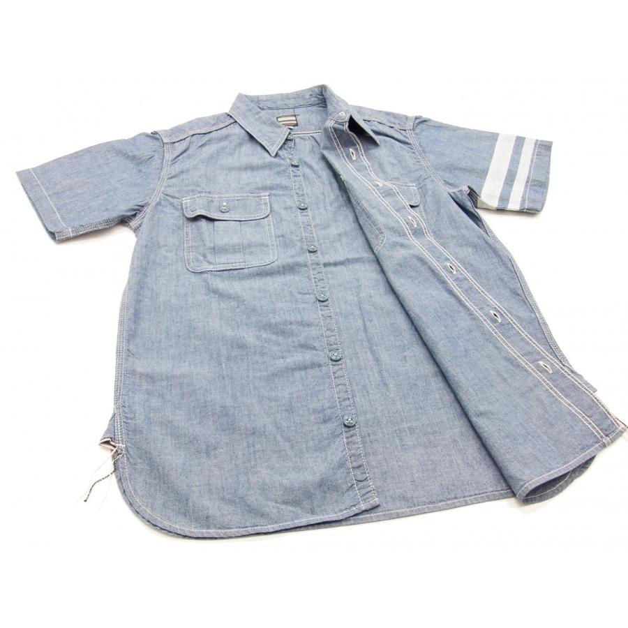 桃太郎ジーンズ SJ092 出陣シャンブレーワークシャツ メンズ 半袖シャツ ブルー 新品