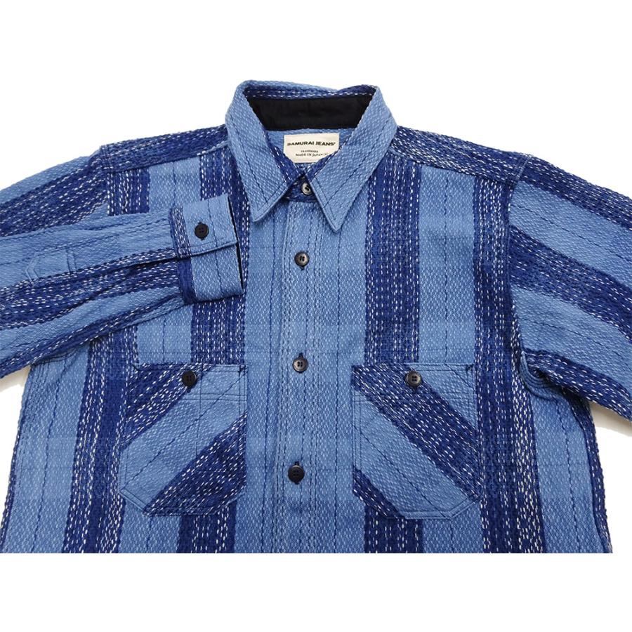 サムライジーンズ 藍染め雨絣 ワークシャツ Samurai Jeans