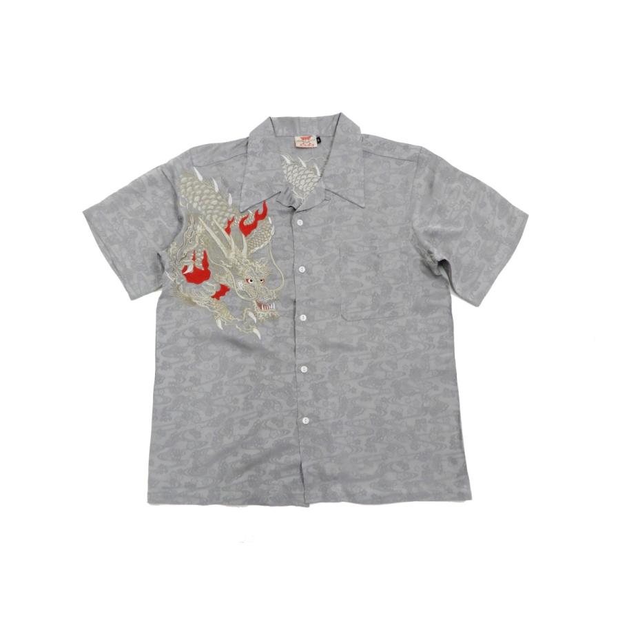 花旅楽団 ジャガードレーヨン オープンシャツ SS-003 龍刺繍 メンズ 和