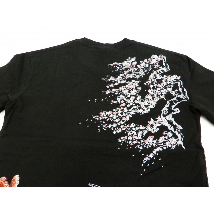 花旅楽団 Tシャツ ST-802 スクリプト 桜と金魚 刺繍 メンズ 和柄 半袖Tシャツ 黒 新品｜rodeomatubara｜06