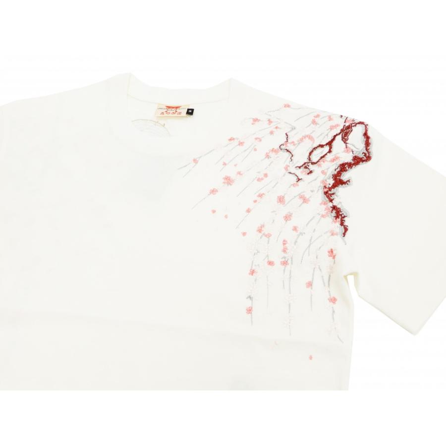 花旅楽団 Tシャツ ST-803 スクリプト 桜と兎 刺繍 メンズ 和柄 半袖T