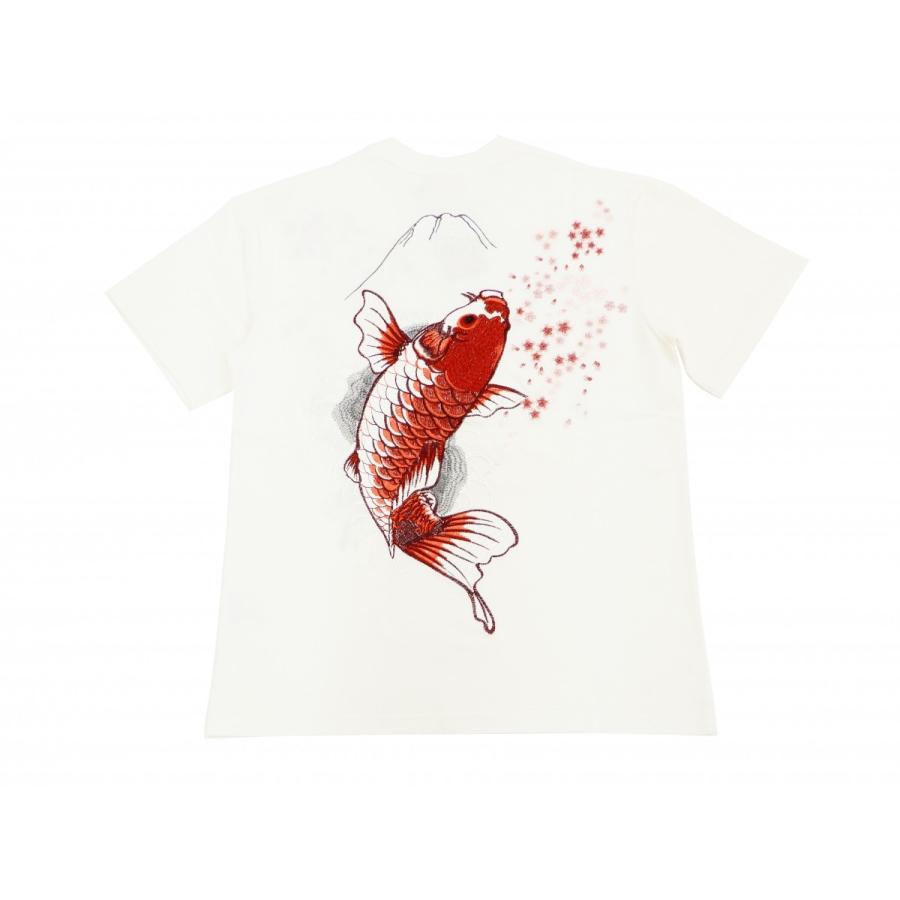 花旅楽団 Tシャツ ST-804 スクリプト 桜と緋鯉 刺繍 メンズ 和柄 半袖Tシャツ 白 新品｜rodeomatubara｜05
