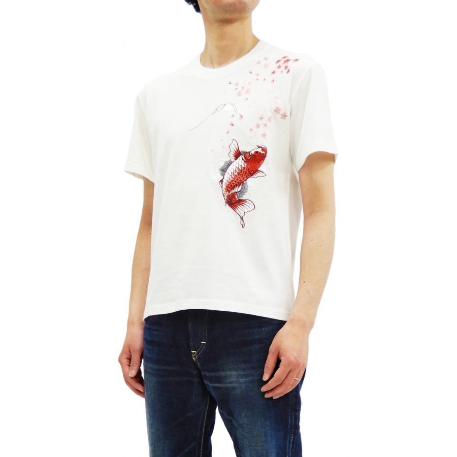花旅楽団 Tシャツ ST-804 スクリプト 桜と緋鯉 刺繍 メンズ 和柄 半袖Tシャツ 白 新品｜rodeomatubara｜09