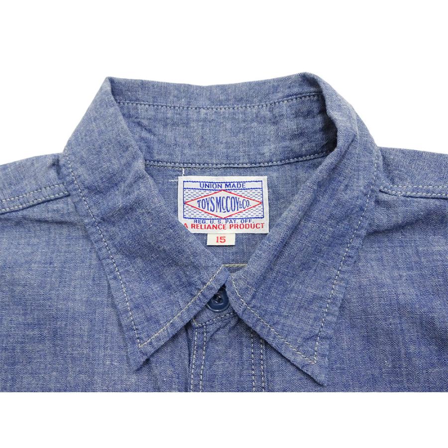 TOYs McCOY / Tシャツ/L/コットン/BLU/TMC2507 TOYS McCOY（トイズマッコイ） シャンブレーワークシャツ 無地 半袖