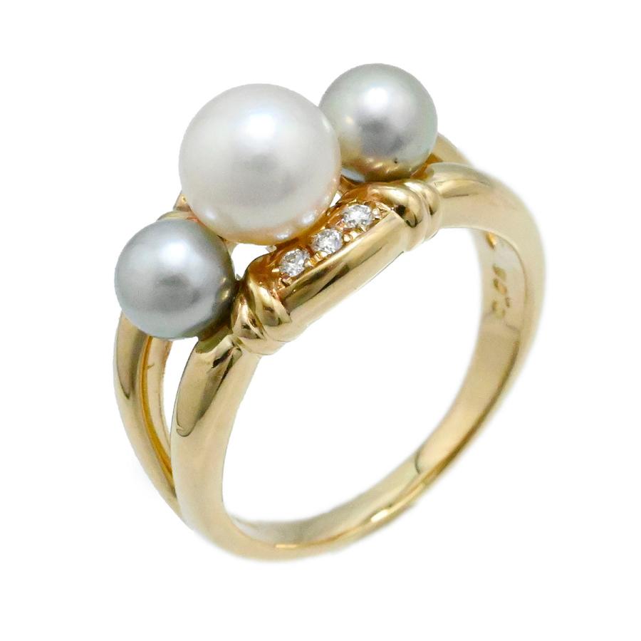 タサキ TASAKI K18YG イエローゴールド パール ダイヤ0.06ct リング 12 