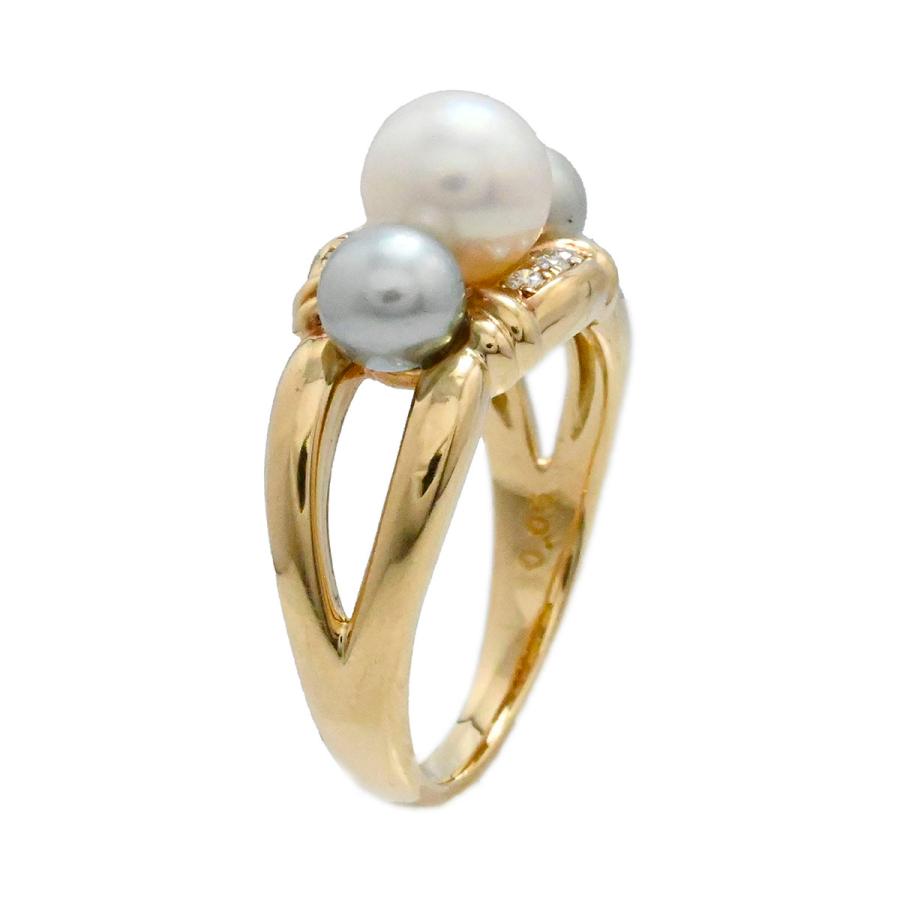 タサキ TASAKI K18YG イエローゴールド パール ダイヤ0.06ct リング 12