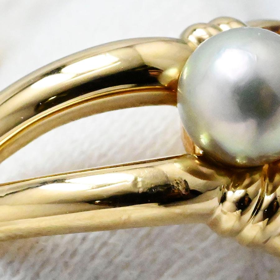 タサキ TASAKI K18YG イエローゴールド パール ダイヤ0.06ct リング 12