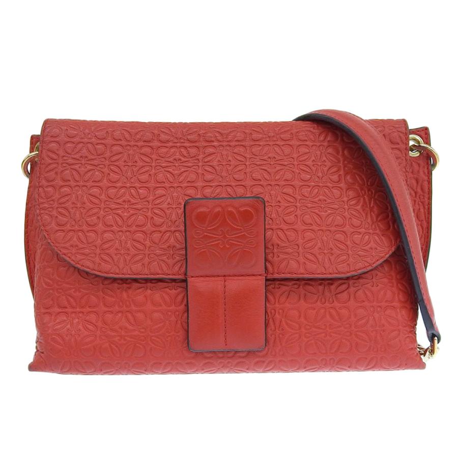 LOEWE ロエベ アベニュー チェーンショルダー バッグ レザー レッド系 