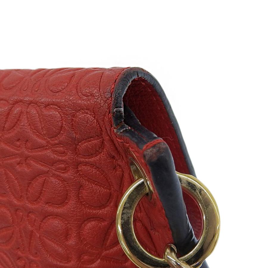 ロエベ LOEWE アベニュー チェーンショルダー バッグ レザー レッド系 