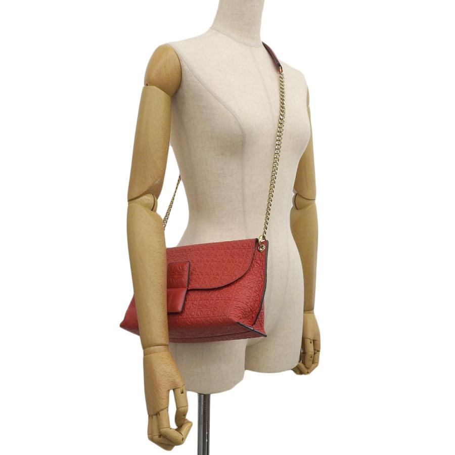 LOEWE ロエベ アベニュー チェーンショルダー バッグ レザー レッド系 