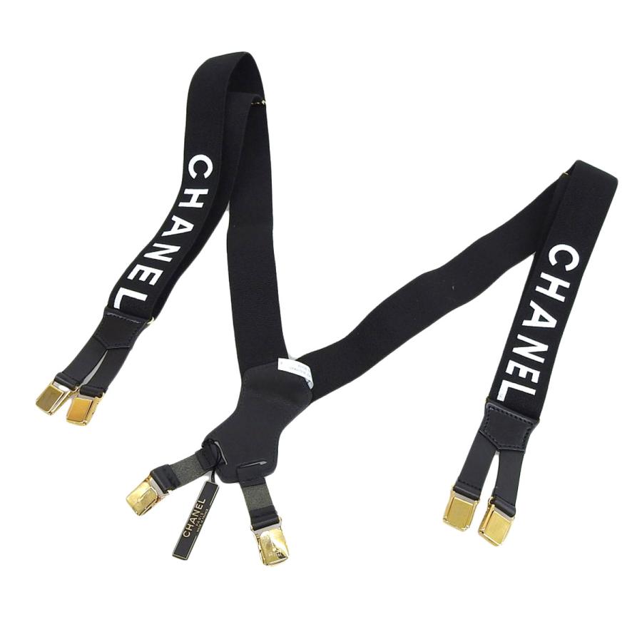 希少！美品！CHANELシャネル サスペンダー ココマーク ベルト レザー 黒 CHANEL（シャネル） サスペンダー ロゴ ベルト ゴールド金具 ココ