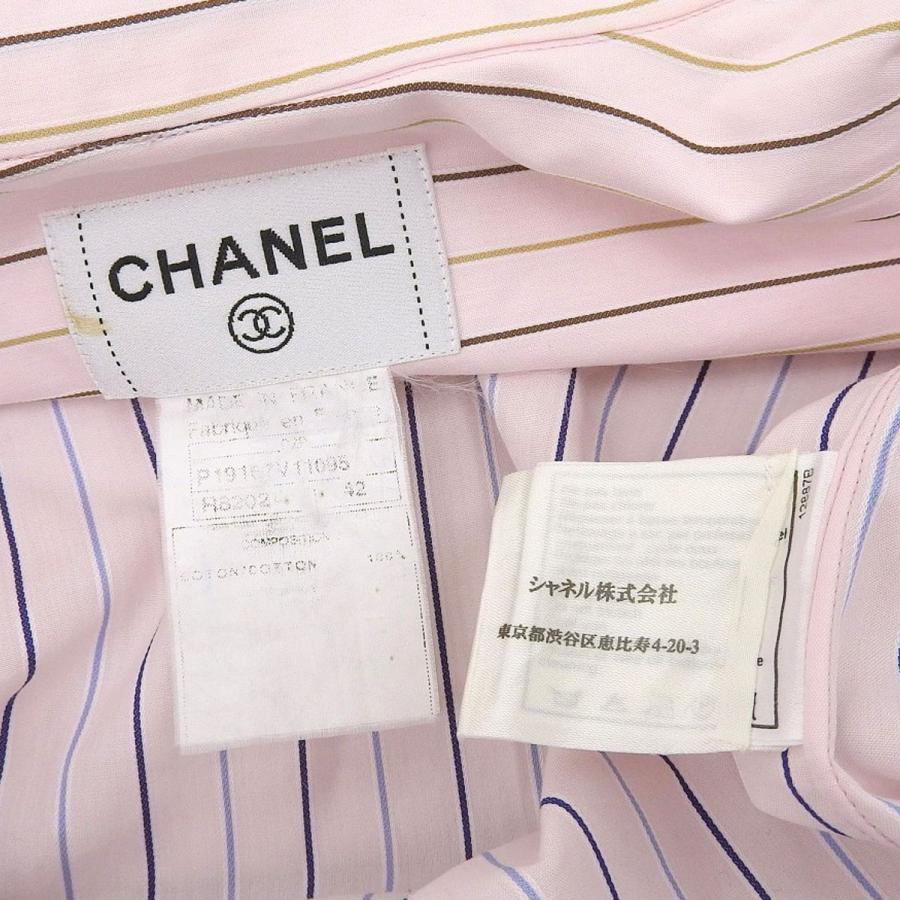 CHANEL シャネル カッターシャツ ストライプ 長袖 コットン ピンク系  