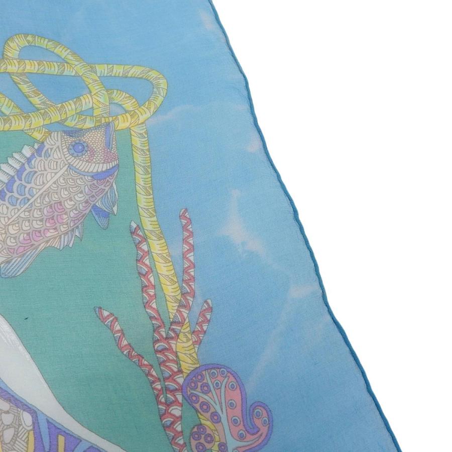 エルメス　シルク　スカーフ　シフォン　海　柄　魚　ピンク HERMES エルメス カレ90 Grands Fonds 深海 魚柄 シフォン