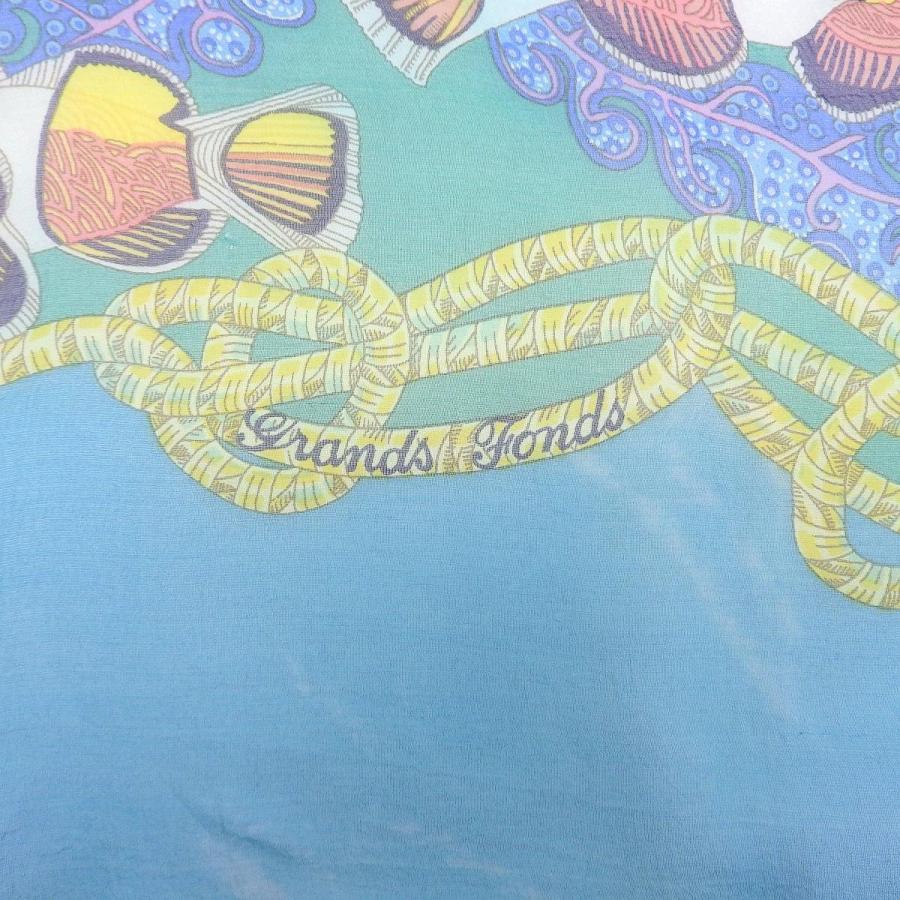 エルメス　シルク　スカーフ　シフォン　海　柄　魚　ピンク HERMES エルメス カレ90 Grands Fonds 深海 魚柄 シフォン