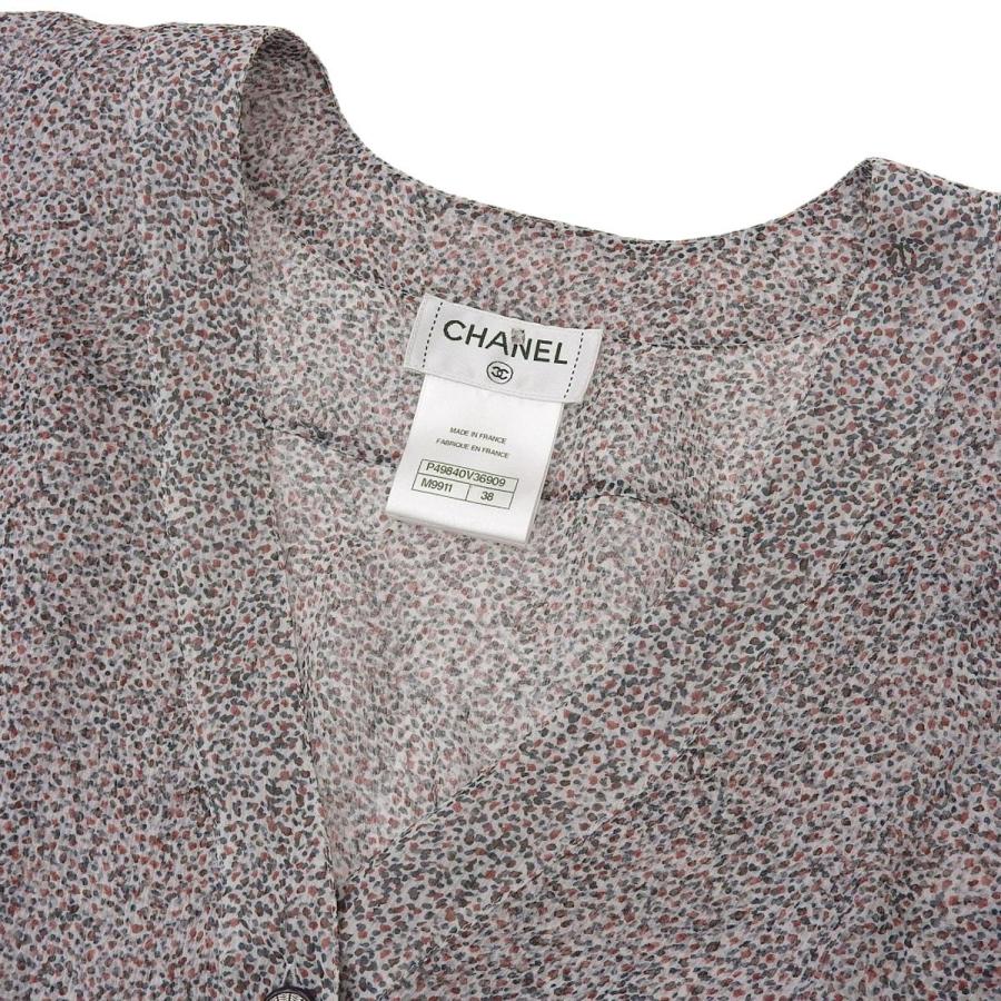 CHANEL（シャネル） シフォン ブラウス シルク グレー系×レッド 