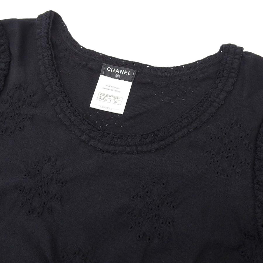 CHANEL（シャネル） ニット ワンピース 長袖 透かし柄 ブラック 黒