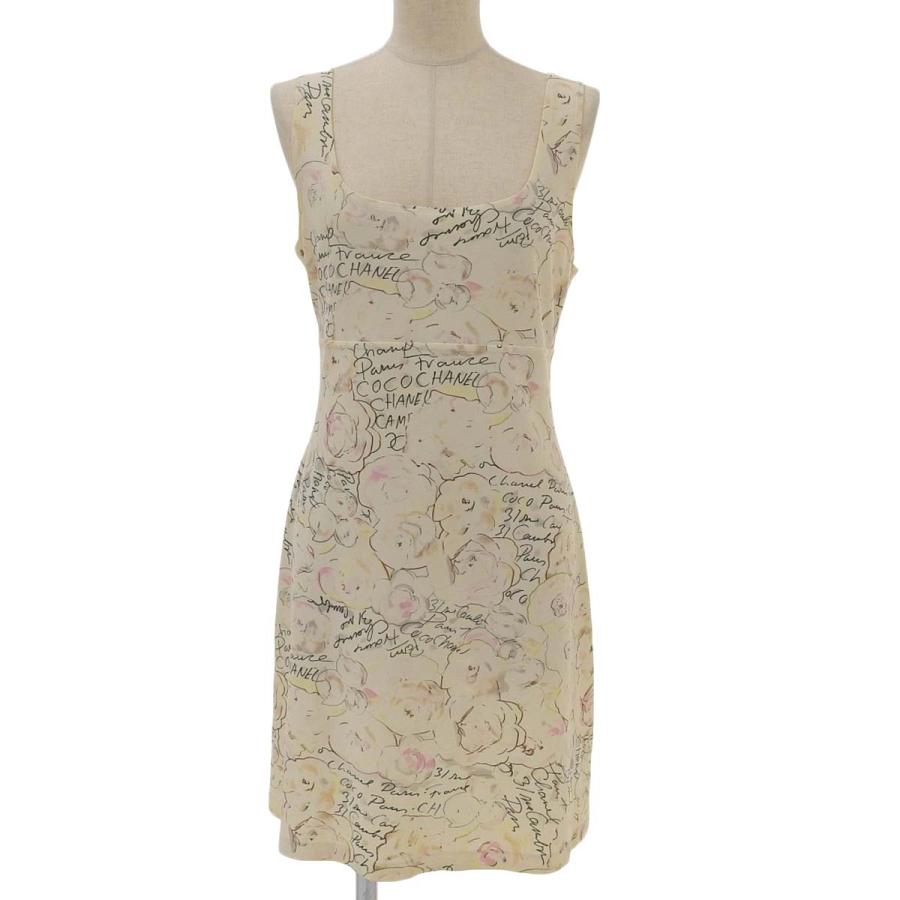 CHANEL カメリア フラワープリント ノースリーブワンピース 40